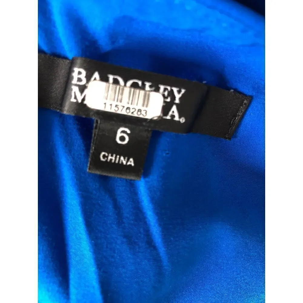 Badgley Mischka Peplum Dress Sleeveless Boat Neck Flap Sheath Knee Length Blue 6